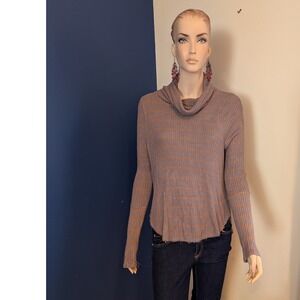 We The Free‎ People Cowl Neck Striped Gray Tunic Top Raw Hem Long Sleeve PS